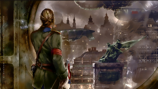 Обои картинки фото календари, фэнтези, женщина, памятник, город, calendar, 2019