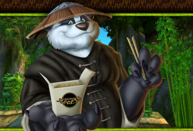 Обои картинки фото видео игры, world of warcraft,  the burning crusade, палочки, еда, шляпа, панда, бамбук