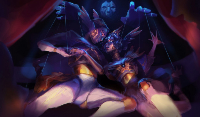 Обои картинки фото видео игры, league of legends, zoe, zhu, jhin, марионетки, кукловод