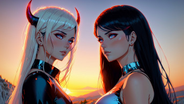 Картинка аниме ангелы +демоны нейросети графика нейроарт ai art нейронные сети рисунки нейро искусство