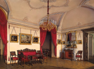 обоя рисованное, эдуард гау, дворец, комната, гостиная, люстра, стол, стулья, диван