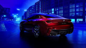 обоя bmw concept, автомобили, bmw, красный, неон, город, улица