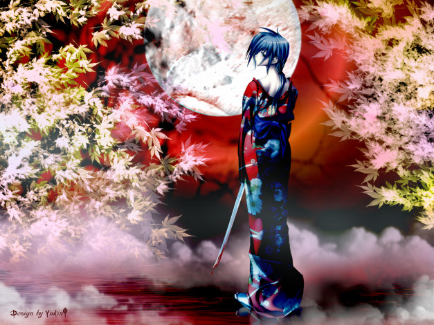 Обои картинки фото аниме, weapon, blood, technology