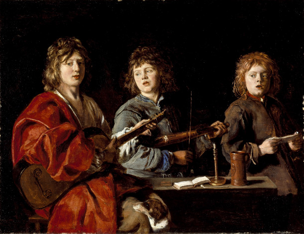 Обои картинки фото рисованные, antoine, le, nain, three, young, musicians