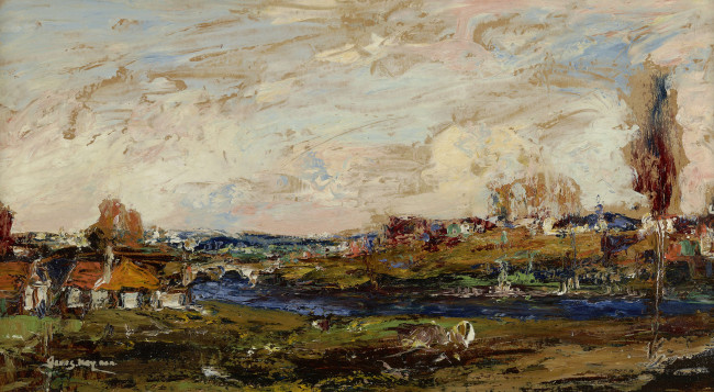 Обои картинки фото farm, and, river, рисованные, james, kay, картина