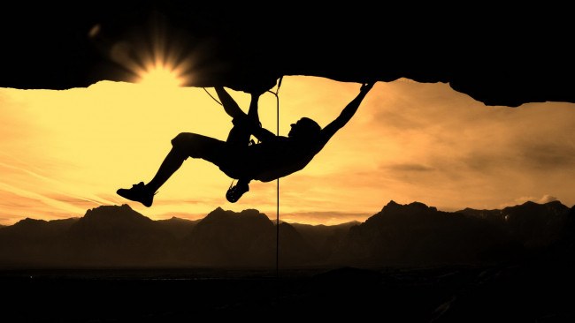 Обои картинки фото спорт, экстрим, закат, скала