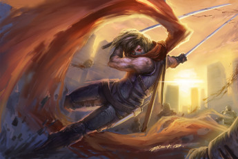 Картинка фэнтези люди кровь удар мечи воин