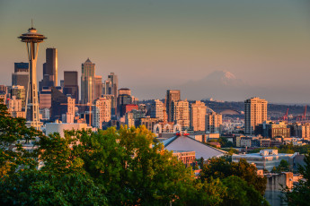 Картинка seattle washington города сиэтл сша гора рейнир mount rainier панорама здания штат вашингтон