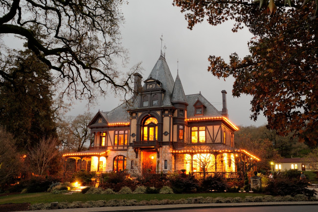 Обои картинки фото города, здания, дома, огни, дом, вечер