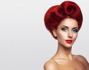 Картинка девушки -unsort+ лица +портреты плечи модель фон губы ресницы девушка взгляд макияж прическа красные волосы