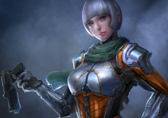 Картинка фэнтези девушки девушка шарф костюм пистолет