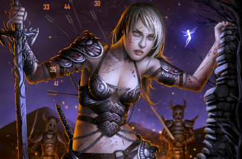 Картинка фэнтези девушки светлячок ночь доспехи девушка меч