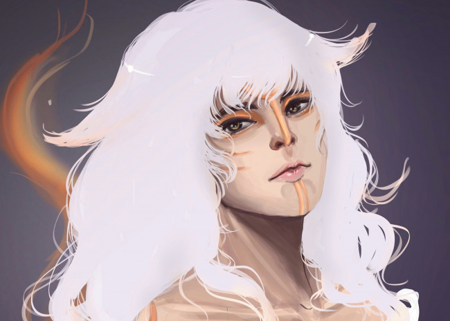 Обои картинки фото фэнтези, девушки, волосы, лицо, девушка, символы, белоснежные