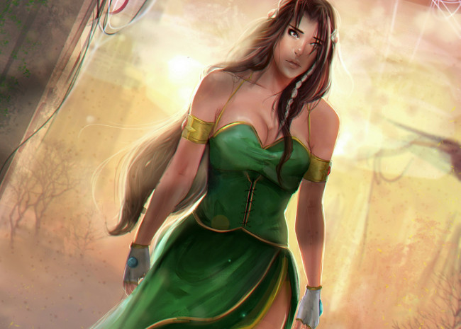 Обои картинки фото фэнтези, девушки, волосы, длинные, арт, платье, девушка