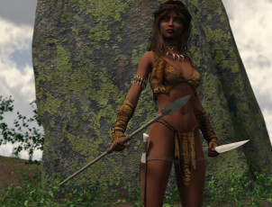 Картинка 3д+графика амазонки+ amazon девушка взгляд фон копье