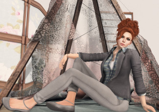 Картинка 3д+графика люди+ people рыжая фон взгляд девушка