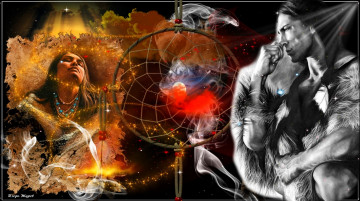 Картинка разное компьютерный+дизайн огни индейцы мех перья дым