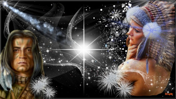 Картинка разное компьютерный+дизайн снежинки индеец девушка вспышки свет огни