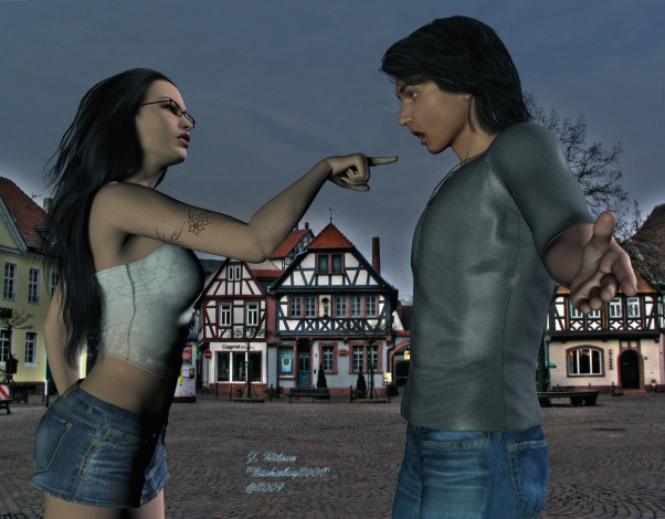 Обои картинки фото 3д графика, люди , people, девушка, взгляд, фон, парень