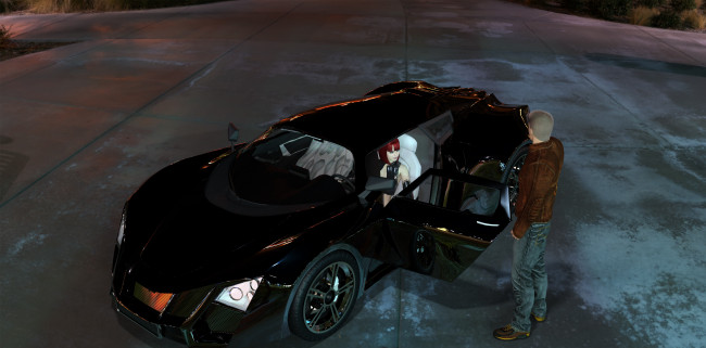 Обои картинки фото автомобили, 3d car&girl, взгляд, девушка, парень, автомобиль, фон