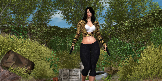 Обои картинки фото 3д графика, фантазия , fantasy, оружие, взгляд, фон, девушка