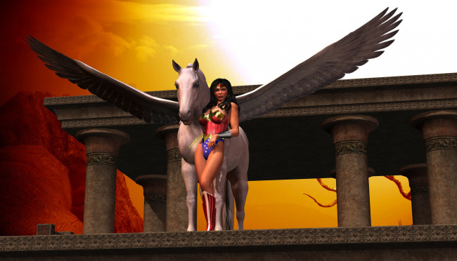 Обои картинки фото 3д графика, фантазия , fantasy, девушка, взгляд, фон, пегас