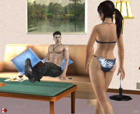 обоя 3д графика, люди , people, парень, фон, взгляд, девушка