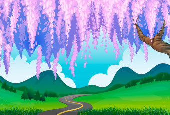 Картинка векторная+графика природа+ nature холмы тропинка глициния