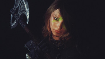 Картинка 3д+графика фантазия+ fantasy взгляд девушка фон топор рендеринг