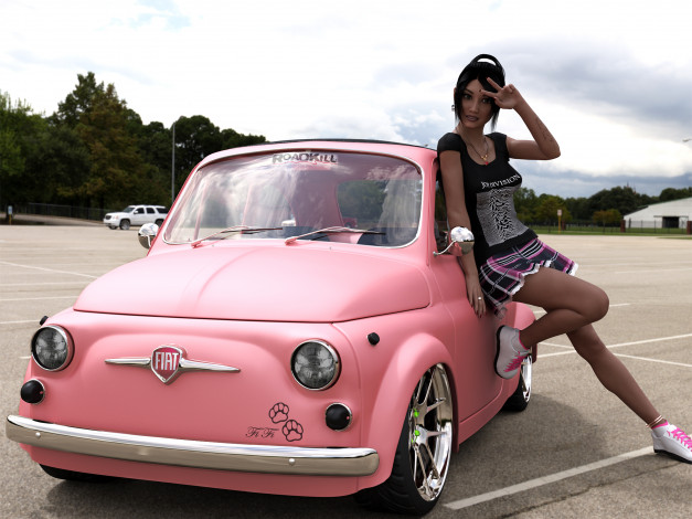 Обои картинки фото 3д графика, люди-авто, мото , people- car ,  moto, взгляд, девушка, автомобиль, фон