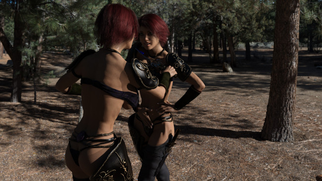 Обои картинки фото 3д графика, фантазия , fantasy, девушки, фон, взгляд