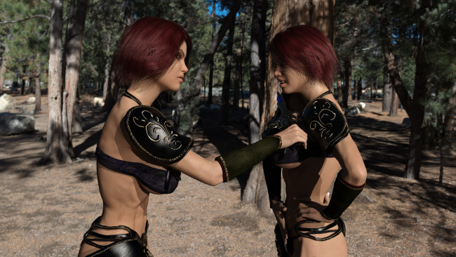 Обои картинки фото 3д графика, фантазия , fantasy, взгляд, фон, девушки