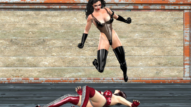 Обои картинки фото 3д графика, люди , people, драка, фон, взгляд, девушки