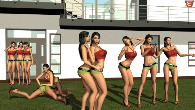 Обои картинки фото 3д графика, люди , people, фон, взгляд, девушки