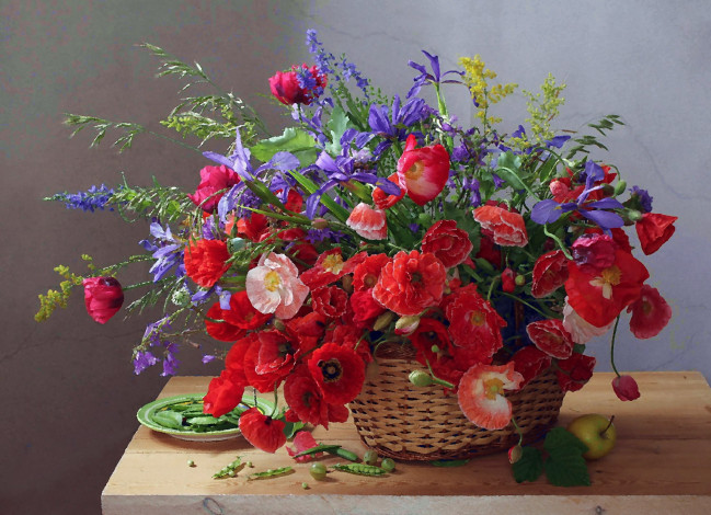 Обои картинки фото разное, компьютерный дизайн, мак, цветы, корзина, комп, диз, васильки