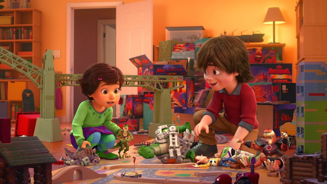 Обои картинки фото мультфильмы, toy story that time forgot, мальчик, конструктор, комната, игрушка, девочка