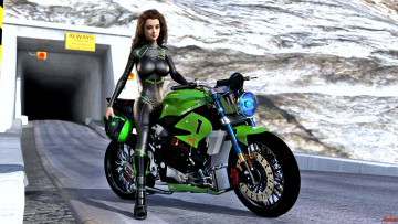 Картинка 3д+графика люди-авто мото+ people-+car+ +moto фон взгляд девушка