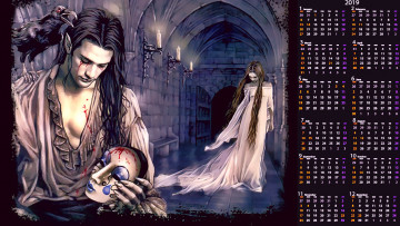 Картинка календари фэнтези мужчина птица девушка кровь маска