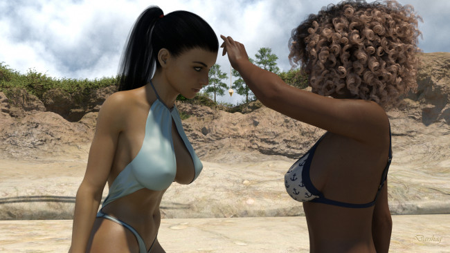 Обои картинки фото 3д графика, люди , people, взгляд, фон, девушки