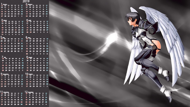 Обои картинки фото календари, аниме, профиль, крылья, девушка