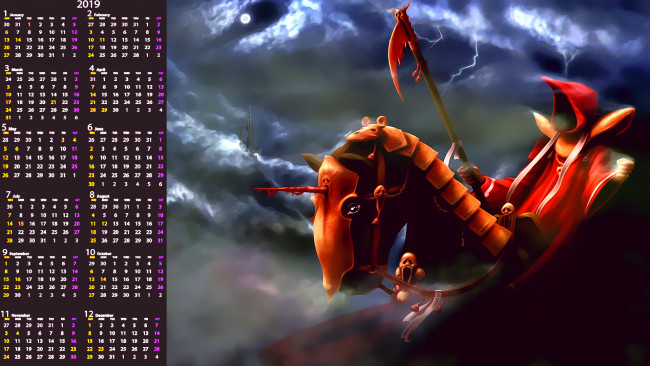 Обои картинки фото календари, фэнтези, плащ, конь, морда, коса, капюшон