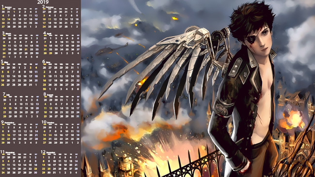 Обои картинки фото календари, фэнтези, робот, крылья, парень