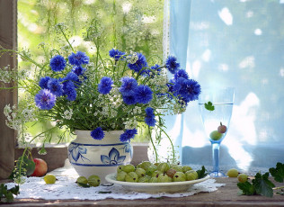 Картинка еда крыжовник ягоды васильки