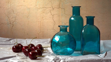 Картинка еда вишня +черешня стекло бутылки