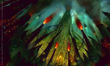 Картинка календари фэнтези сооружение вход пламя огонь 2019 calendar здание