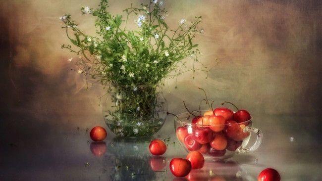 Обои картинки фото еда, вишня,  черешня, ягоды, черешня, букетик