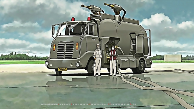 Обои картинки фото календари, аниме, 2019, calendar, улица, мужчина, шланг, автомобиль