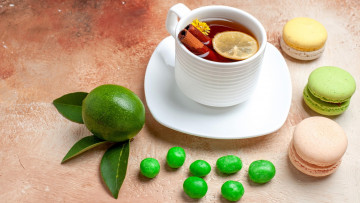 Картинка еда макаруны лакомство печенье чай лайм