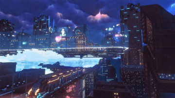 Картинка видео+игры cloudpunk город будущее огни