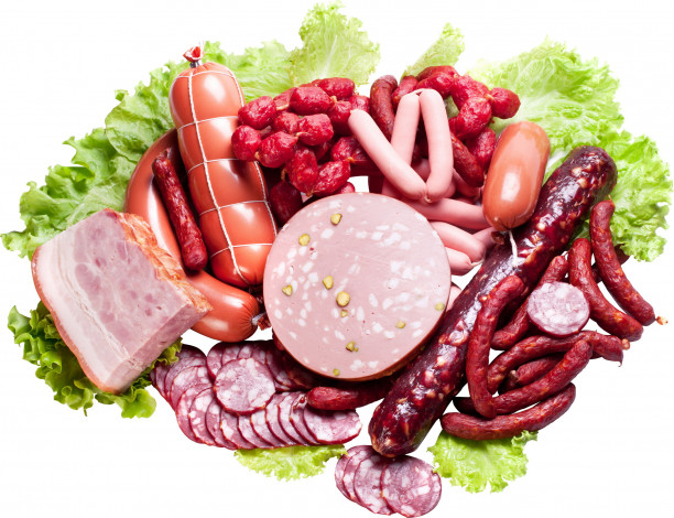 Обои картинки фото еда, колбасные изделия, колбаса, копченая, вареная, ассорти, зеленый, салат